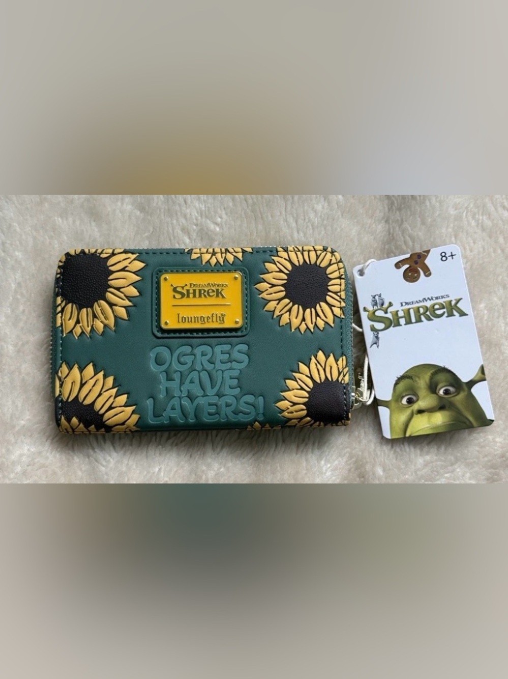 New W Tags $ LOUNGEFLY Shrek & Donkey Sunflower Field Zip Around Wallet